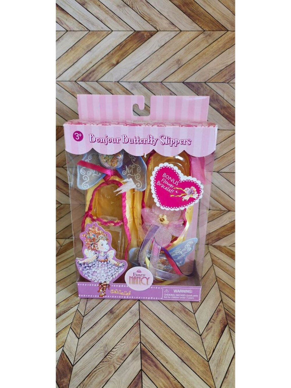 New Fancy Nancy Bonjour Butterfly Slippers Bonus Bracelet Costume Dress Up 3+